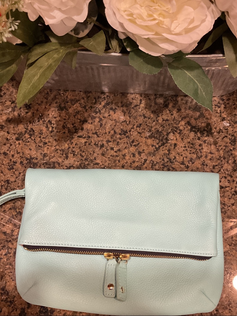 Talbots Mint Fold-Over Wristlet Clutch with Gold Hardware